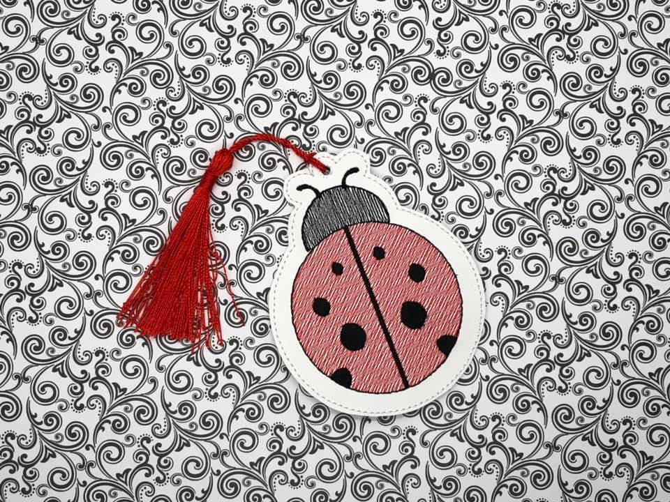 Lady Bug Bookmark/ornament (sketchy fill and applique versions included) machine embroidery design DIGITAL DOWNLOAD