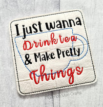 Load image into Gallery viewer, Drink and make pretty things coaster set of 2 designs machine embroidery design DIGITAL DOWNLOAD