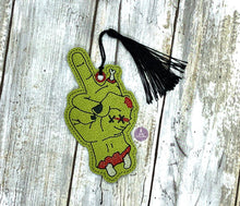 Load image into Gallery viewer, Zombie Middle Finger Bookmark/Ornament 4x4 machine embroidery design DIGITAL DOWNLOAD