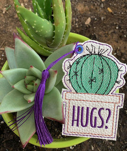 Hugs? Cactus sketchy Bookmark 4x4 machine embroidery design DIGITAL DOWNLOAD