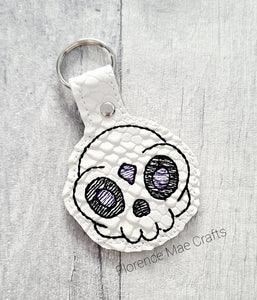 Gem skull snap tab (Single & Multi file included) machine embroidery design DIGITAL DOWNLOAD