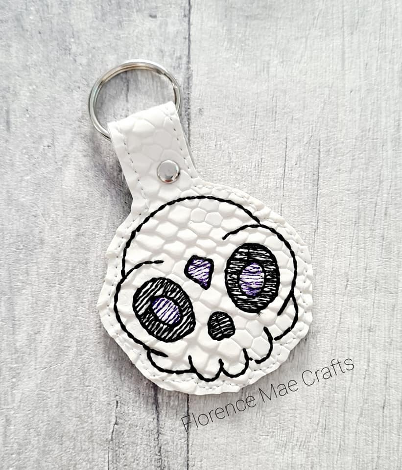 Gem skull snap tab (Single & Multi file included) machine embroidery design DIGITAL DOWNLOAD