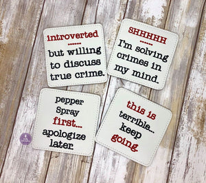 True Crime coaster set of 4 designs 4x4 machine embroidery design DIGITAL DOWNLOAD