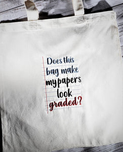 Does the bag make my papers look graded design (4 sizes included) machine embroidery design DIGITAL DOWNLOAD