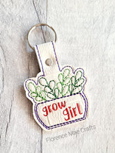 Load image into Gallery viewer, Grow girl snap tab (Single and Multi files included) machine embroidery design DIGITAL DOWNLOAD