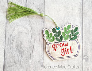Grow girl Bookmark 4x4 machine embroidery design DIGITAL DOWNLOAD