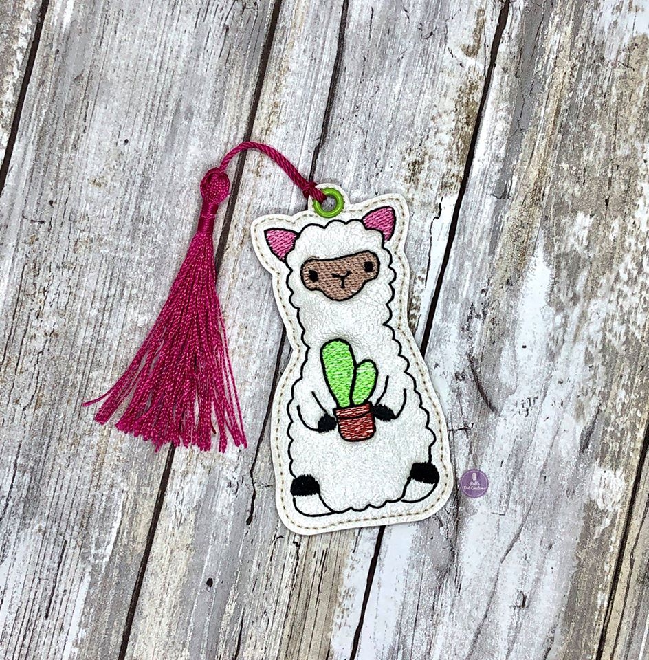 Alpaca Cactus Bookmark sketchy fill 4x4 machine embroidery design DIGITAL DOWNLOAD