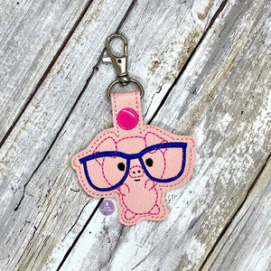 Piggy Glasses snap tab (single and multi file included) 4x4 machine embroidery design DIGITAL DOWNLOAD