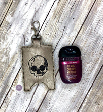 Load image into Gallery viewer, Skull ITH Sanitizer Holder (Fits 1oz bottles, 2 sizes available) machine embroidery design DIGITAL DOWNLOAD