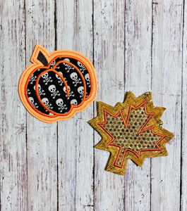 Leaf and Pumpkin Applique Coaster Set 4x4 machine embroidery design DIGITAL DOWNLOAD