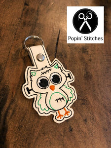 Franken Owl Snap tab (Single and Multi files inlcuded) machine embroidery design DIGITAL DOWNLOAD
