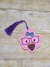 Load image into Gallery viewer, Flamingo Glasses bookmark 4x4 machine embroidery design DIGITAL DOWNLOAD