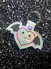 Load image into Gallery viewer, Heart Bat Snap tab machine embroidery design DIGITAL DOWNLOAD