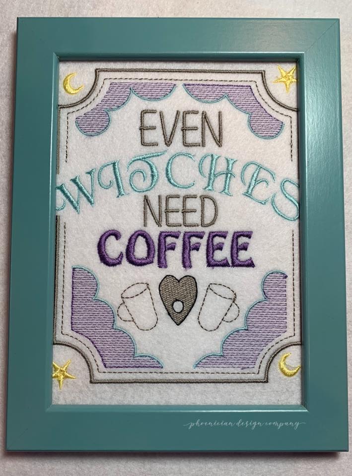 Even Witches need coffee machine embroidery design (4 sizes included) DIGITAL DOWNLOAD