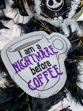 Load image into Gallery viewer, Nightmare before Coffee Coaster machine embroidery design DIGITAL DOWNLOAD
