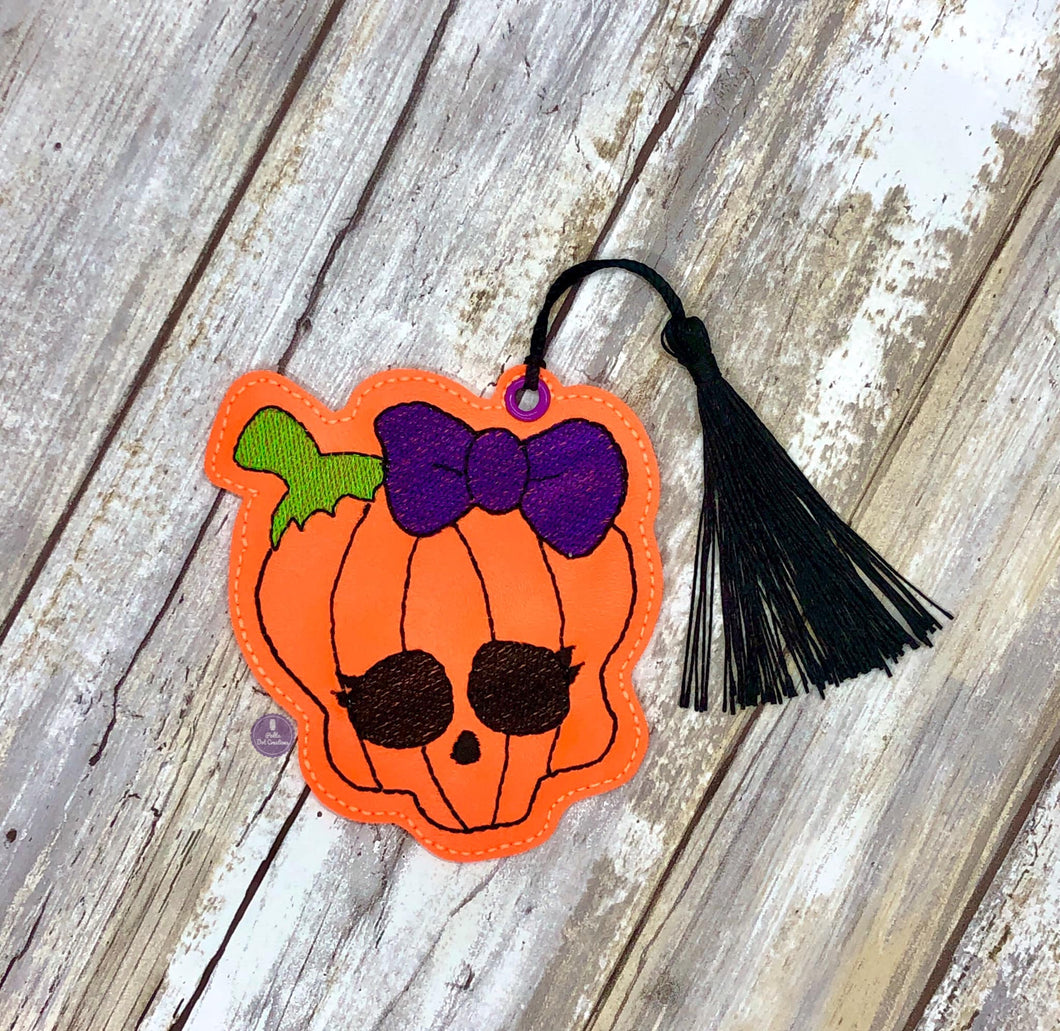 Pumpkin Skull Bookmark/Ornament 4x4 machine embroidery design DIGITAL DOWNLOAD