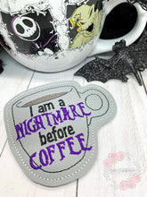 Load image into Gallery viewer, Nightmare before Coffee Coaster machine embroidery design DIGITAL DOWNLOAD