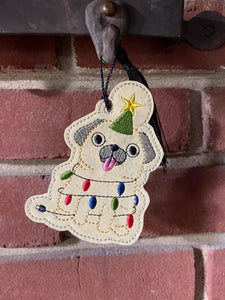 Christmas pug ornament 4x4 machine embroidery design machine embroidery design DIGITAL DOWNLOAD
