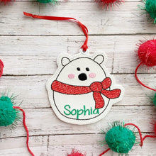 Load image into Gallery viewer, Polar Bear Ornament 4x4 machine embroidery design DIGITAL DOWNLOAD