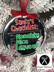 Santa's Checklist Ornament 4x4 machine embroidery design DIGITAL DOWNLOAD