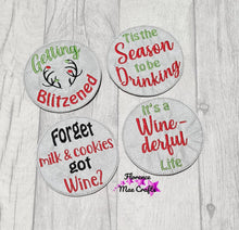 Load image into Gallery viewer, Wine Christmas Coaster Set of 4 machine embroidery designs DIGITAL DOWNLOAD