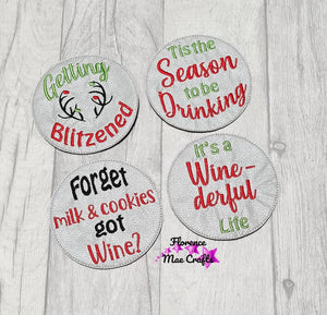 Wine Christmas Coaster Set of 4 machine embroidery designs DIGITAL DOWNLOAD