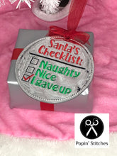 Load image into Gallery viewer, Santa&#39;s Checklist Ornament 4x4 machine embroidery design DIGITAL DOWNLOAD