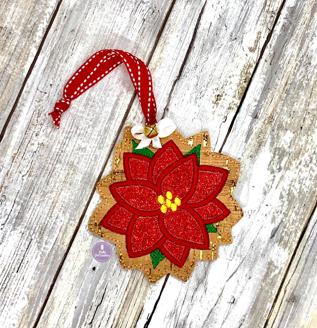 Poinsettia Applique Ornament 4x4 machine embroidery design DIGITAL DOWNLOAD
