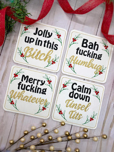 Snarky Christmas Coaster Set of 4 machine embroidery designs DIGITAL DOWNLOAD