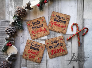 Snarky Christmas Coaster Set of 4 machine embroidery designs DIGITAL DOWNLOAD