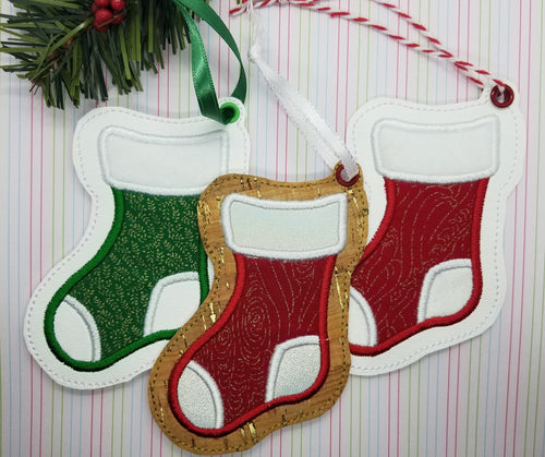 Stocking Applique Ornament 4x4 machine embroidery design DIGITAL DOWNLOAD
