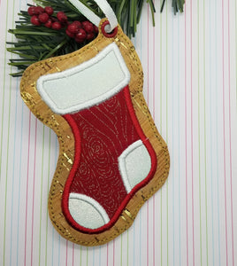 Stocking Applique Ornament 4x4 machine embroidery design DIGITAL DOWNLOAD