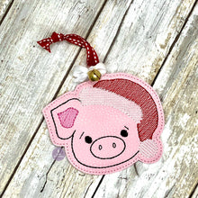 Load image into Gallery viewer, Piggy Santa Ornament 4x4 machine embroidery design DIGITAL DOWNLOAD
