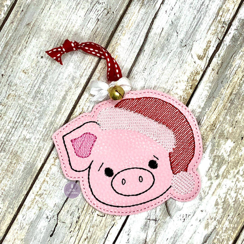 Piggy Santa Ornament 4x4 machine embroidery design DIGITAL DOWNLOAD