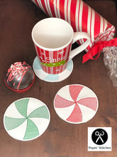 Load image into Gallery viewer, Peppermint Coaster machine embroidery design DIGITAL DOWNLOAD