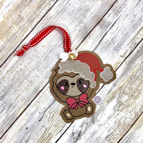 Santa sloth Ornament 4x4 machine embroidery design DIGITAL DOWNLOAD