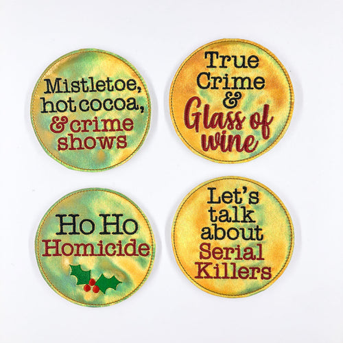 Holiday True Crime Coaster set of 4 designs machine embroidery design DIGITAL DOWNLOAD
