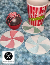 Load image into Gallery viewer, Peppermint Coaster machine embroidery design DIGITAL DOWNLOAD