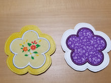 Load image into Gallery viewer, Flower Applique Coaster 4x4 machine embroidery design DIGITAL DOWNLOAD
