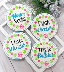 Winter Coaster set of 4 designs machine embroidery design DIGITAL DOWNLOAD