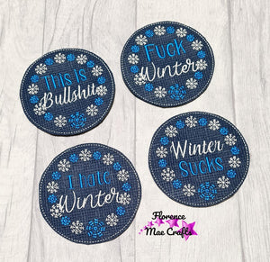 Winter Coaster set of 4 designs machine embroidery design DIGITAL DOWNLOAD