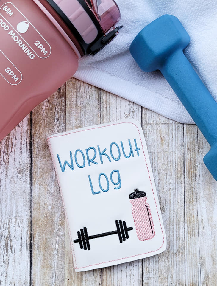 Workout Log notebook cover (2 sizes available) machine embroidery design DIGITAL DOWNLOAD