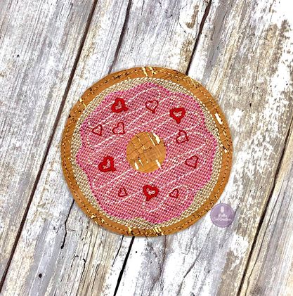 Valentines Donut Coaster machine embroidery design DIGITAL DOWNLOAD