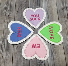 Load image into Gallery viewer, Candy Hearts Applique Coaster set of 4 designs machine embroidery design DIGITAL DOWNLOAD
