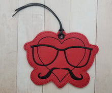 Load image into Gallery viewer, Heart mustache bookmark machine embroidery design DIGITAL DOWNLOAD
