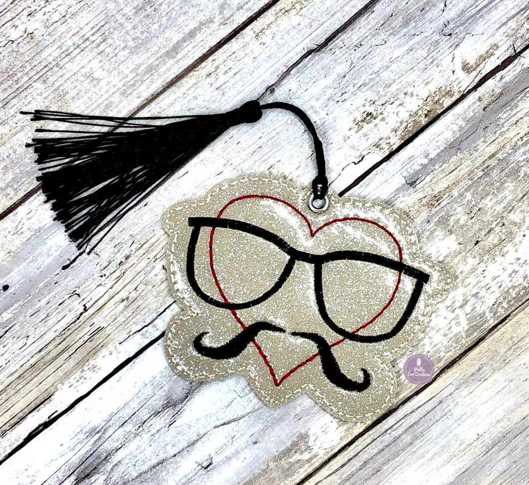 Heart mustache bookmark machine embroidery design DIGITAL DOWNLOAD