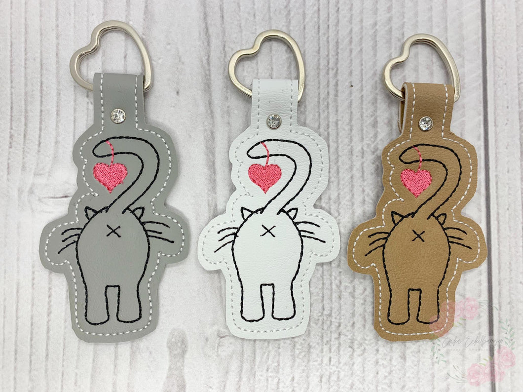 Cat Butt heart Snap tab single and multi files included machine embroidery design DIGITAL DOWNLOAD
