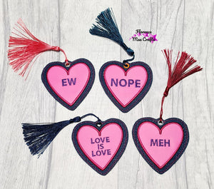 Candy Hearts applique bookmark set of 4 machine embroidery designs DIGITAL DOWNLOAD
