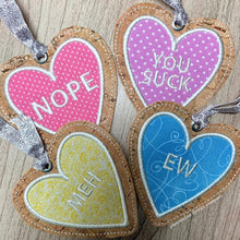Load image into Gallery viewer, Candy Hearts applique bookmark set of 4 machine embroidery designs DIGITAL DOWNLOAD