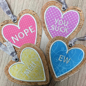 Candy Hearts applique bookmark set of 4 machine embroidery designs DIGITAL DOWNLOAD